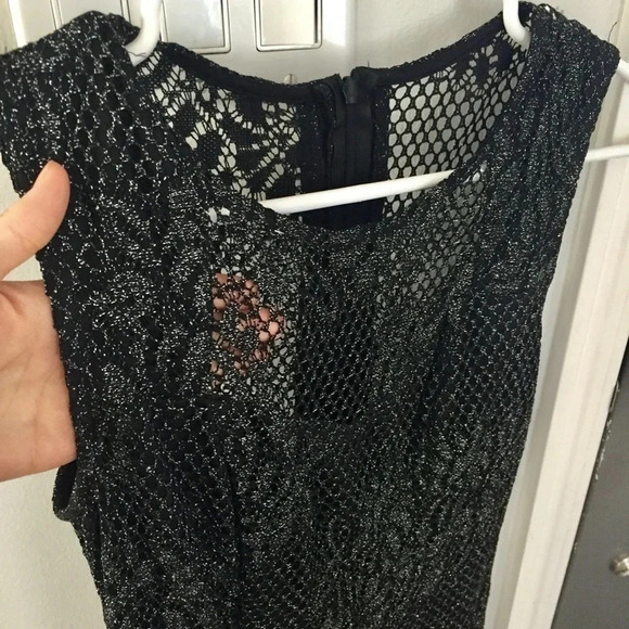 Black & Silver Floral Mesh Sophia Fitted Cocktail New's Year Dress Size M - Picture 7 of 14
